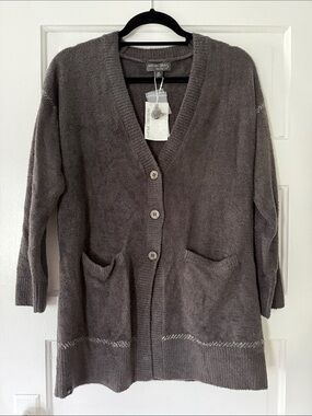NWT Barefoot Dreams Plush Contrast Stitch Cardigan - Gray